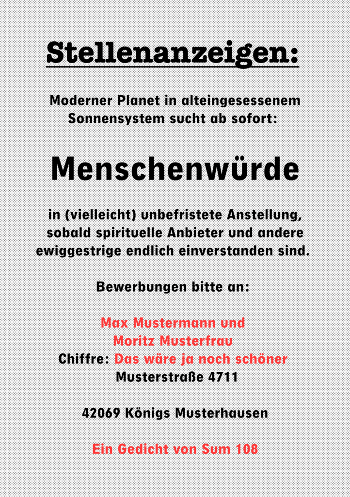Cover des Gedichtbands Max Mustermann und Moritz Musterfrau oder: Das wäre ja noch schöner